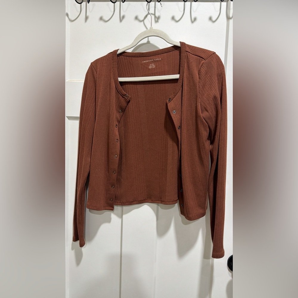 Brown Ribbed Cardigan and Tank American eagle